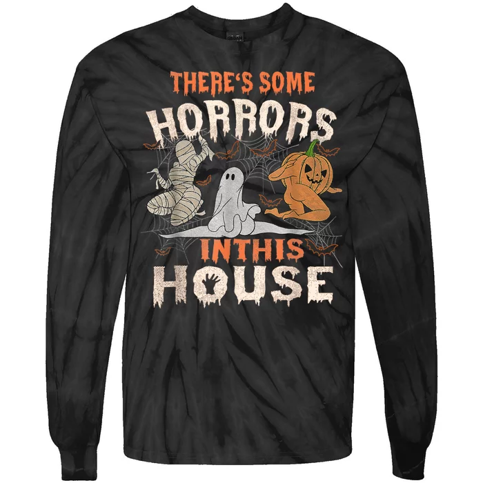 Theres Some Horrors In This House Halloween Pumpkin Ghost Trending Design Tie-Dye Long Sleeve Shirt