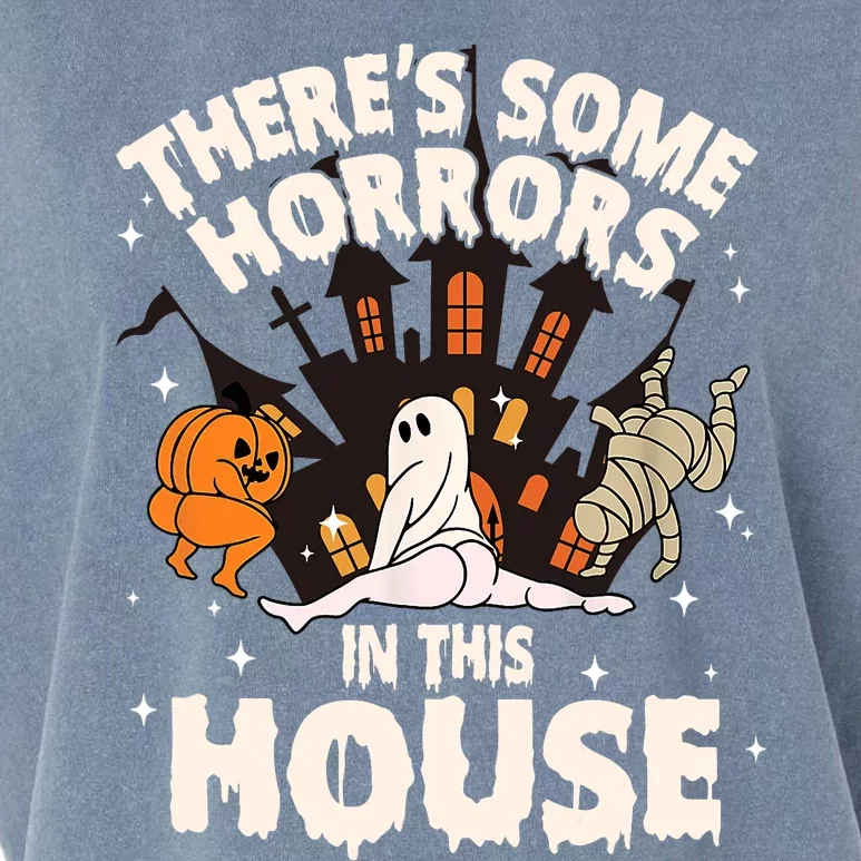 Theres Some Horrors In This House Pumpkin Ghost Halloween Funny Halloween Garment-Dyed Women's Muscle Tee