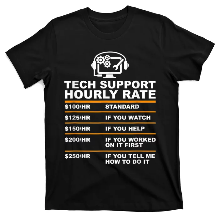 Tech Support Hourly Rate, Tech Computer Geek Gifts T-Shirt