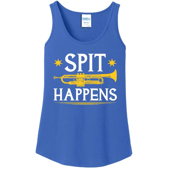 Trumpet Spit Happens Marching Band Jazz Music Ladies Essential Tank