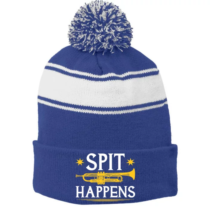 Trumpet Spit Happens Marching Band Jazz Music Stripe Pom Pom Beanie