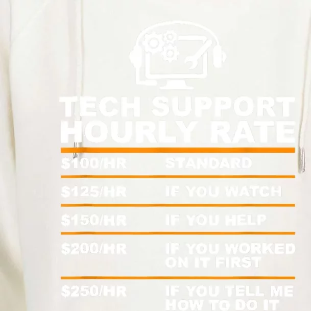 Tech Support Hourly Rate Tech Computer Geek Funny Gift Womens Funnel Neck Pullover Hood