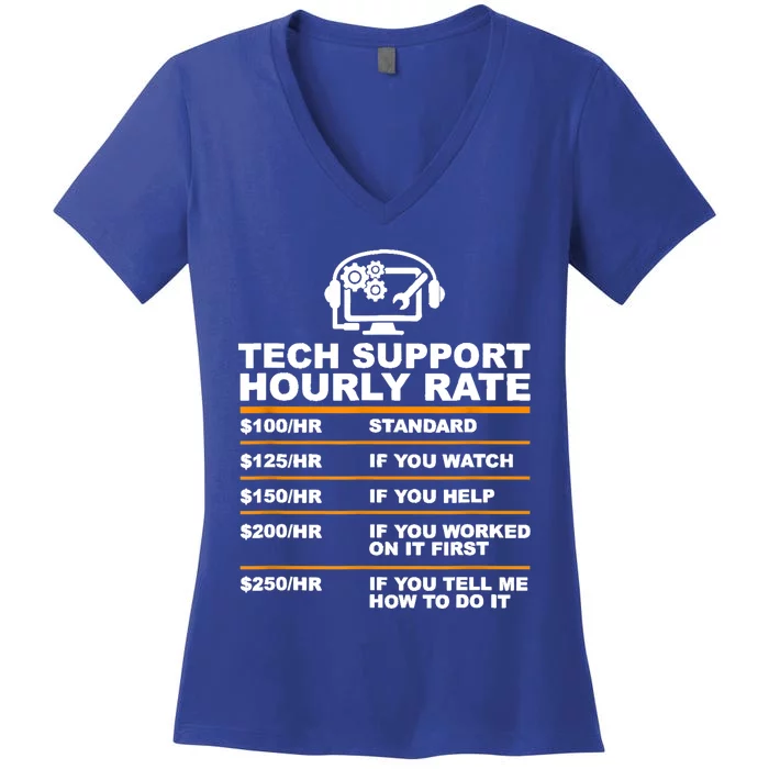 Tech Support Hourly Rate Tech Computer Geek Funny Gift Women's V-Neck T-Shirt