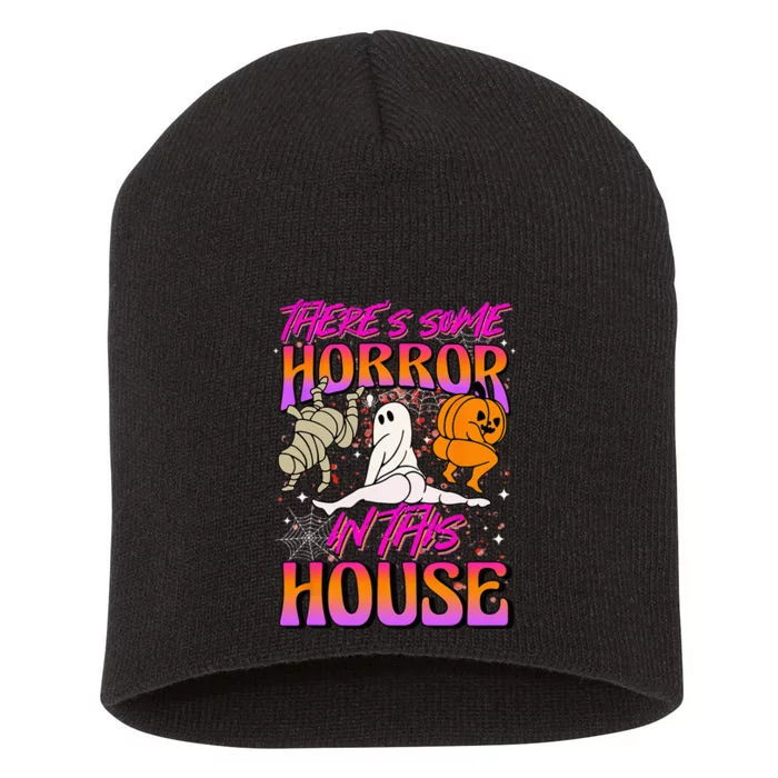 Theres Some Horrors In This House Ghost Pumpkin Halloween Short Acrylic Beanie