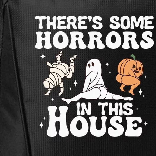 There’s Some Horrors In This House Funny Halloween Pumpkin City Backpack