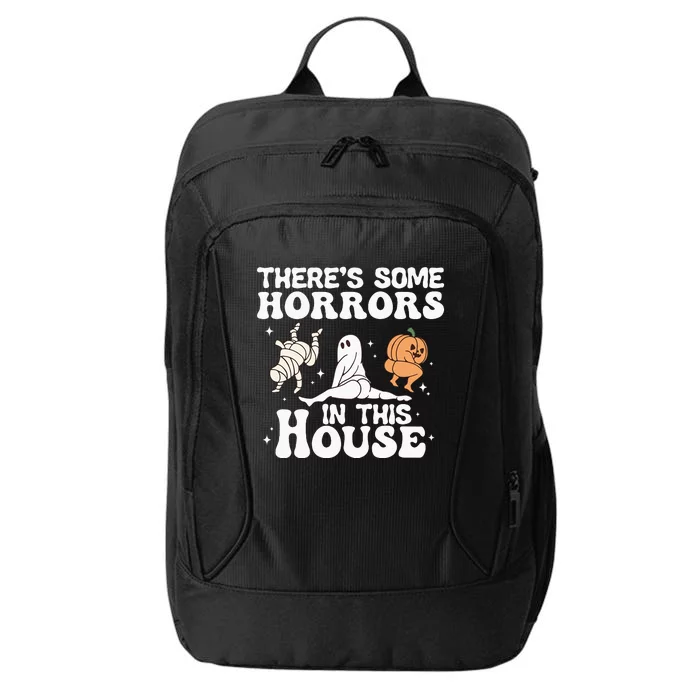 There’s Some Horrors In This House Funny Halloween Pumpkin City Backpack