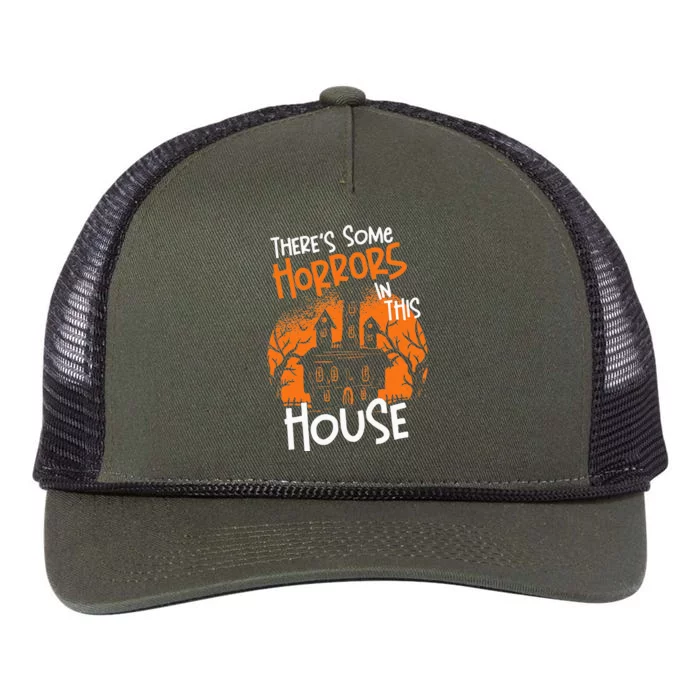 Theres Some Horrors In This House Halloween Funny Retro Rope Trucker Hat Cap