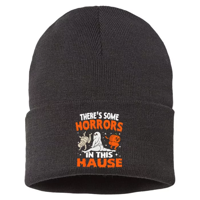 Theres Some Horrors In This House Ghost Pumpkin Halloween Sustainable Knit Beanie