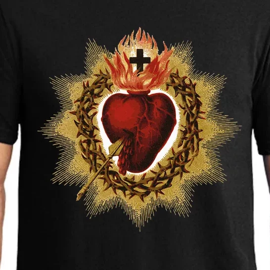 The Sacred Heart Of Jesus Catholic Icon Pajama Set