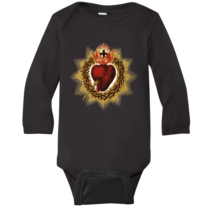 The Sacred Heart Of Jesus Catholic Icon Baby Long Sleeve Bodysuit