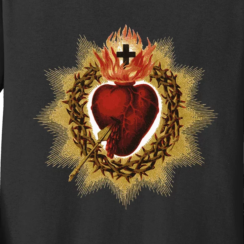 The Sacred Heart Of Jesus Catholic Icon Kids Long Sleeve Shirt