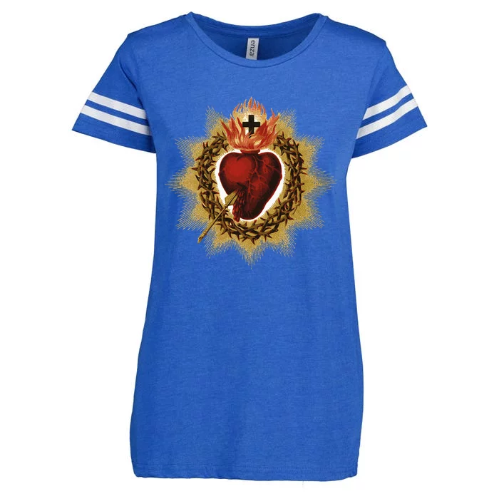 The Sacred Heart Of Jesus Catholic Icon Enza Ladies Jersey Football T-Shirt