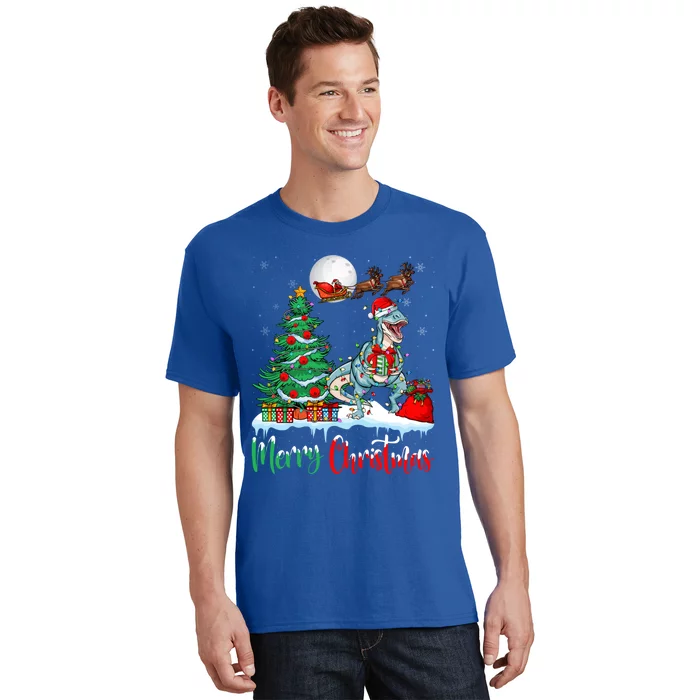 Trex Santa Hat Christmas Tree Lights Merry Christmas Trex Gift T-Shirt