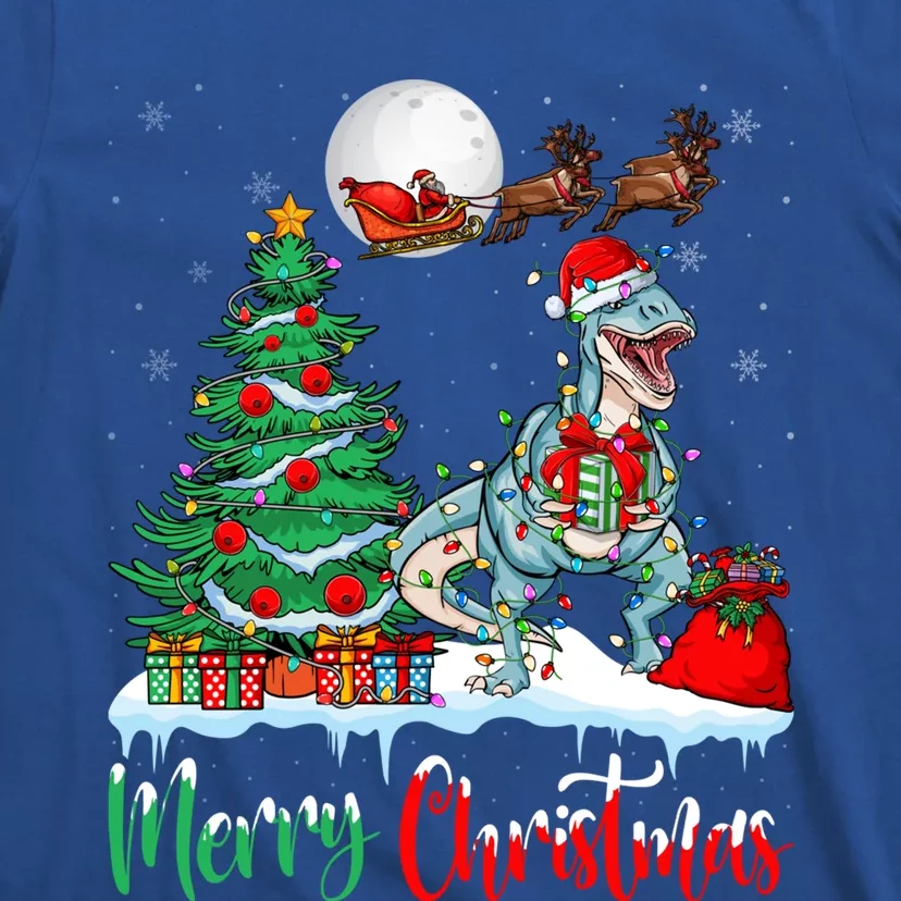 Trex Santa Hat Christmas Tree Lights Merry Christmas Trex Gift T-Shirt