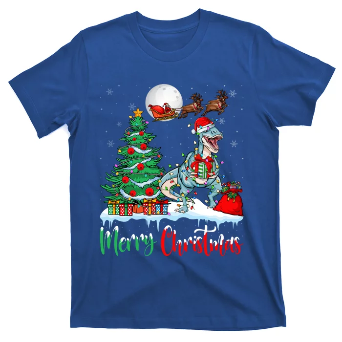 Trex Santa Hat Christmas Tree Lights Merry Christmas Trex Gift T-Shirt