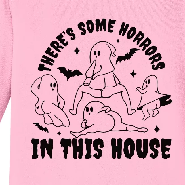 Theres Some Horrors In This House Funny Halloween Baby Long Sleeve Bodysuit