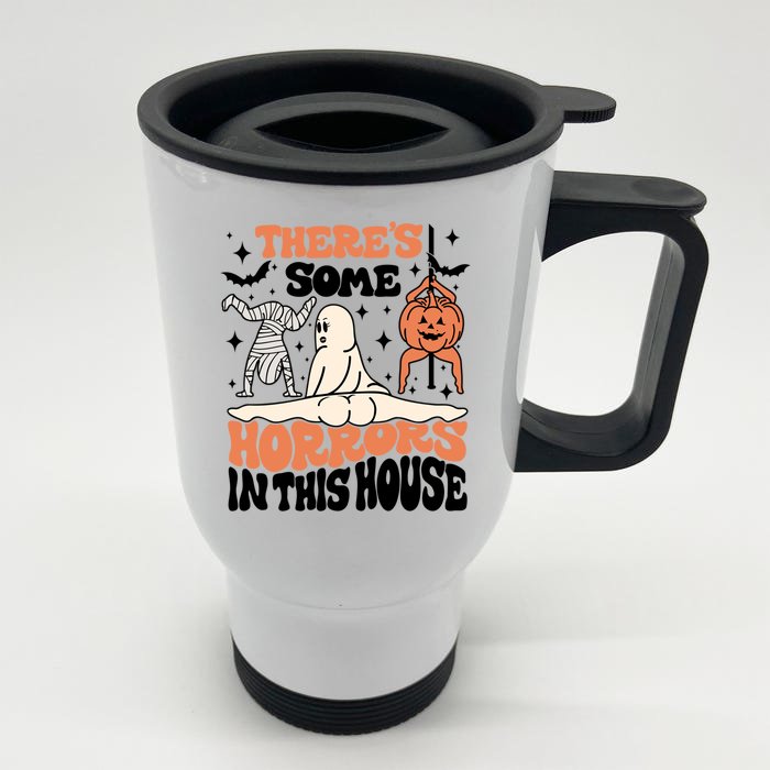 Theres Some Horrors In This House Funny Pumpkin Halloween Gift Front & Back Stainless Steel Travel Mug