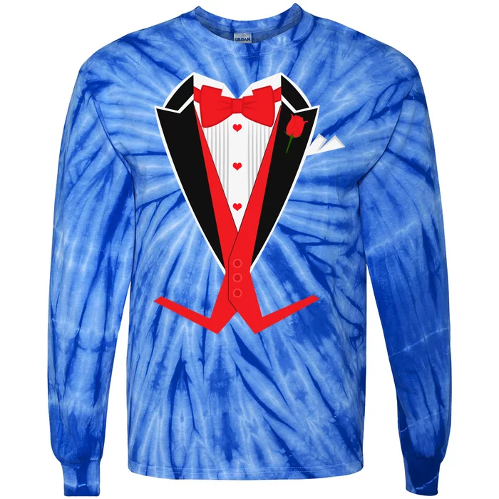 Tuxedo Suit Heart Costume Happy Valentines Day Cool Gift Tie-Dye Long Sleeve Shirt