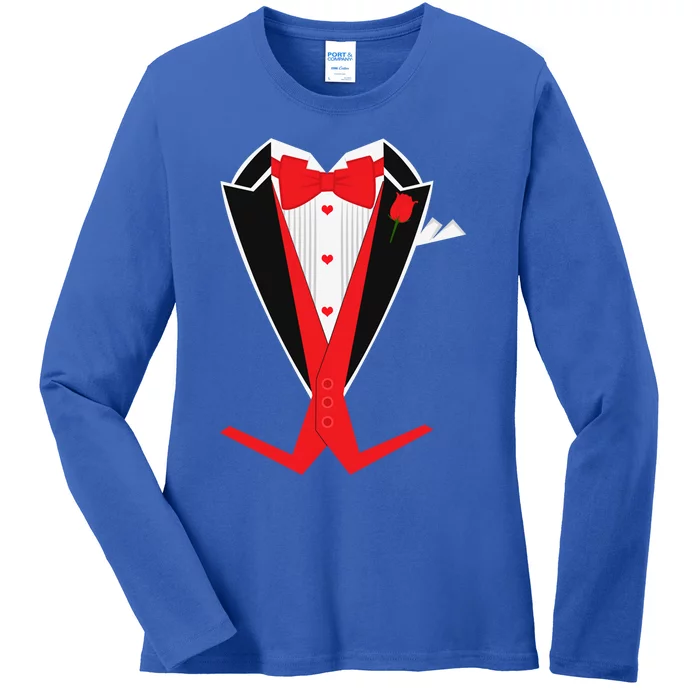 Tuxedo Suit Heart Costume Happy Valentines Day Cool Gift Ladies Long Sleeve Shirt