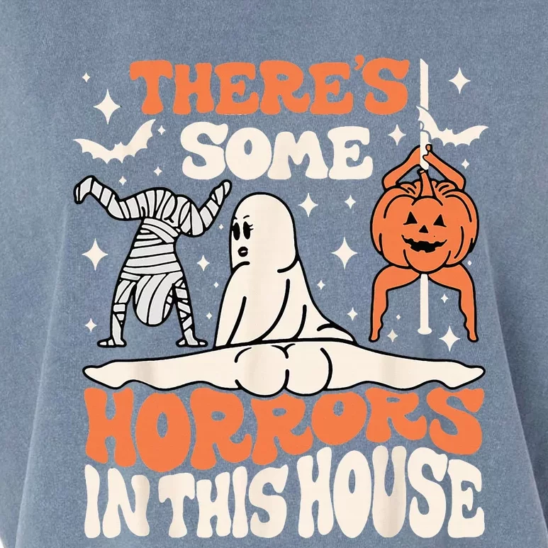 Theres Some Horrors In This House Ghost Pumpkin Halloween Garment-Dyed Women's Muscle Tee