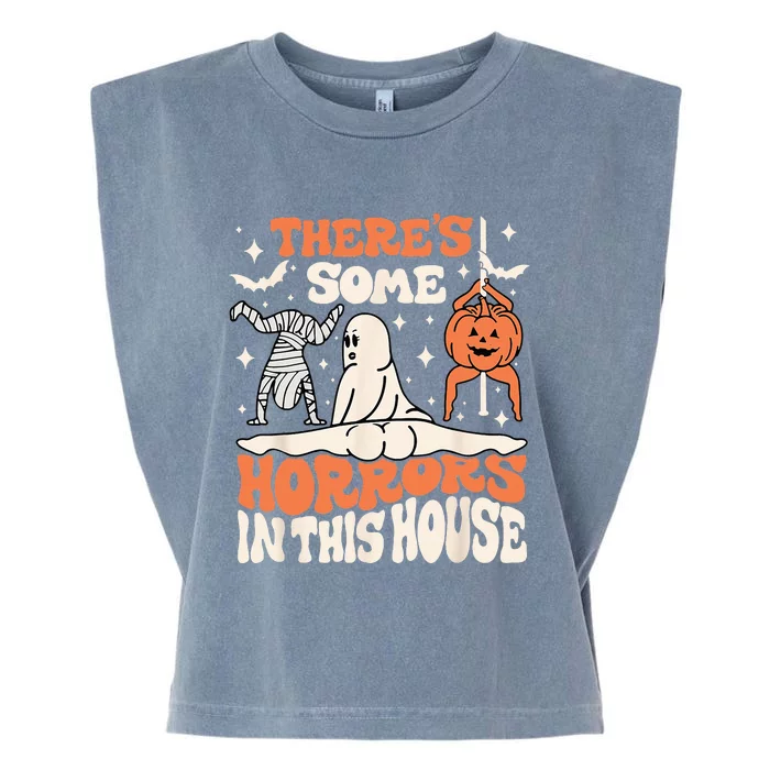 Theres Some Horrors In This House Ghost Pumpkin Halloween Garment-Dyed Women's Muscle Tee