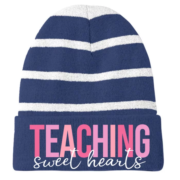 Teaching Sweet Hears Cute Valentine Teacher Striped Beanie with Solid Band