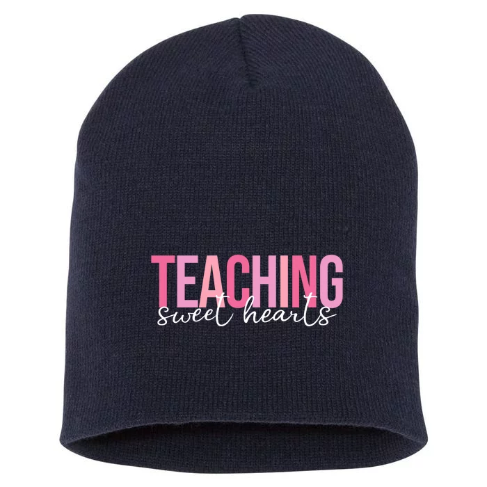 Teaching Sweet Hears Cute Valentine Teacher Short Acrylic Beanie