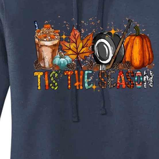 Tis Season Hockey Latte Leaves Hello Pumpkin Halloween Gift Women's Pullover Hoodie