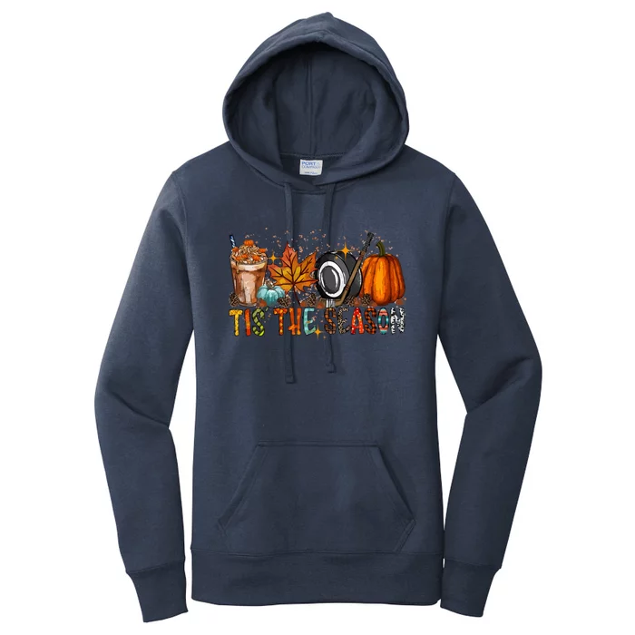 Tis Season Hockey Latte Leaves Hello Pumpkin Halloween Gift Women's Pullover Hoodie