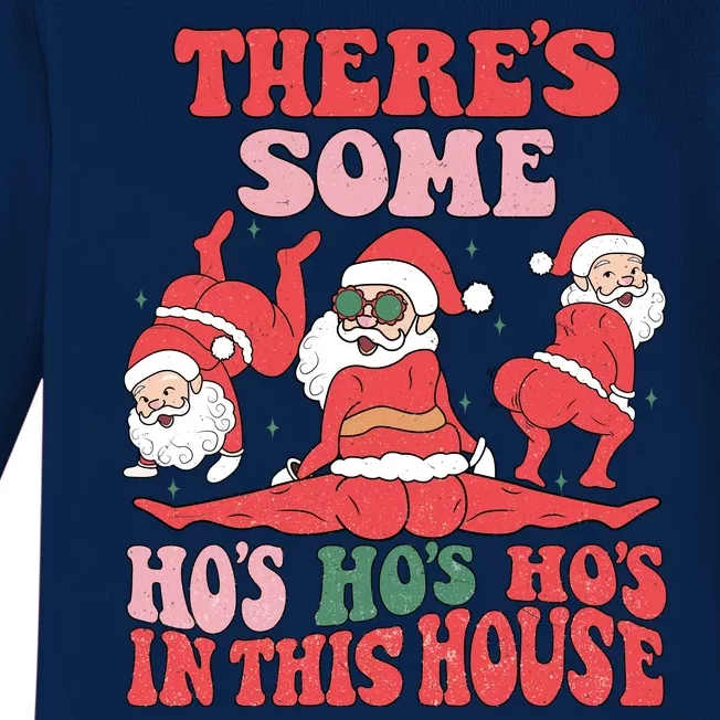 Theres Some Hos In This House Funny Twerk Santa Christmas Baby Long Sleeve Bodysuit