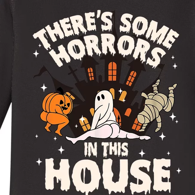 Theres Some Horrors In This House Pumpkin Ghost Halloween Baby Long Sleeve Bodysuit