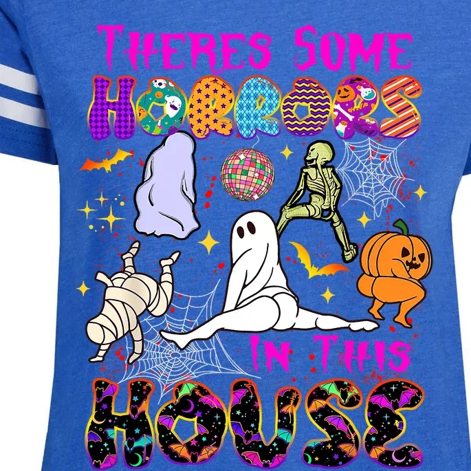 Theres Some Horrors In This House Ghost Pumpkin Halloween Funny Gift Enza Ladies Jersey Football T-Shirt