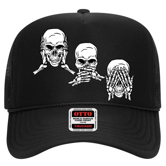 Three Skulls Head High Crown Mesh Trucker Hat