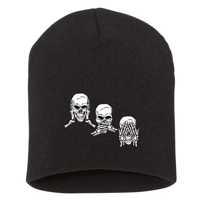 Three Skulls Head Short Acrylic Beanie