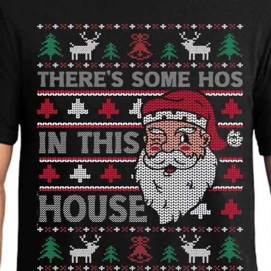 ThereS Some HoS In This House Funny Christmas Santa Adult Gift Pajama Set