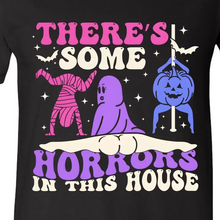 Theres Some Horrors In This House Funny Dancing Ghost Halloween V-Neck T-Shirt