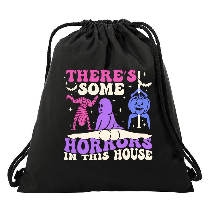 Theres Some Horrors In This House Funny Dancing Ghost Halloween Drawstring Bag