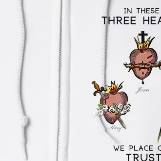 Three Sacred Hearts Of Jesus Mary Joseph Jmj Catholic Full Zip Hoodie