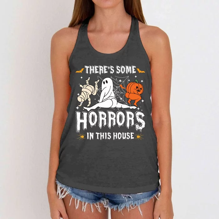 Theres Some Horrors In This House Ghost Pumpkin Halloween Women's Knotted Racerback Tank