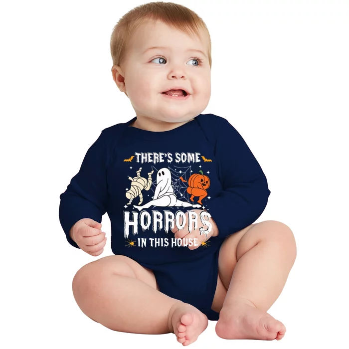 Theres Some Horrors In This House Ghost Pumpkin Halloween Baby Long Sleeve Bodysuit