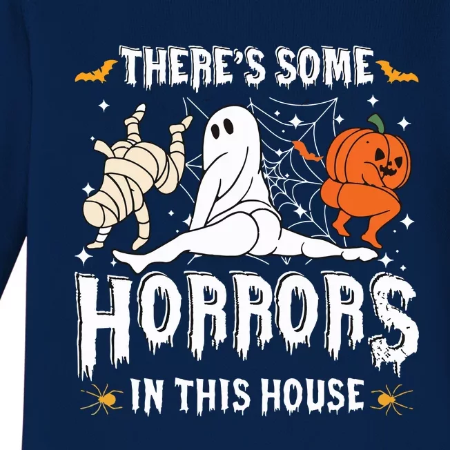 Theres Some Horrors In This House Ghost Pumpkin Halloween Baby Long Sleeve Bodysuit