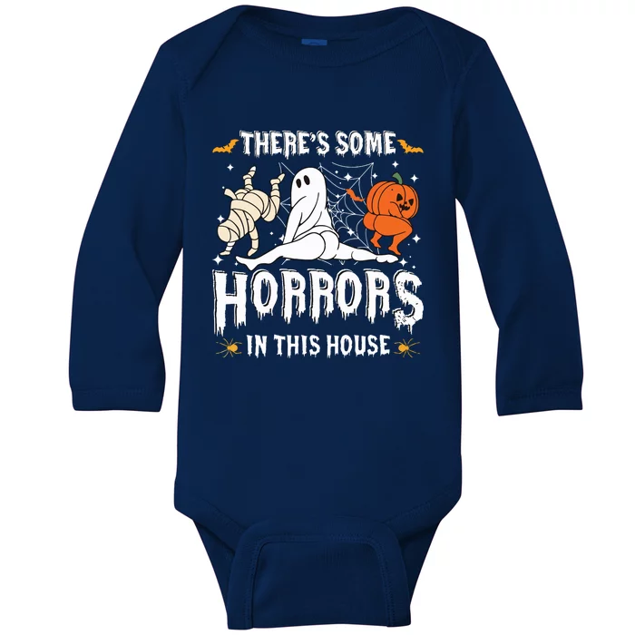 Theres Some Horrors In This House Ghost Pumpkin Halloween Baby Long Sleeve Bodysuit