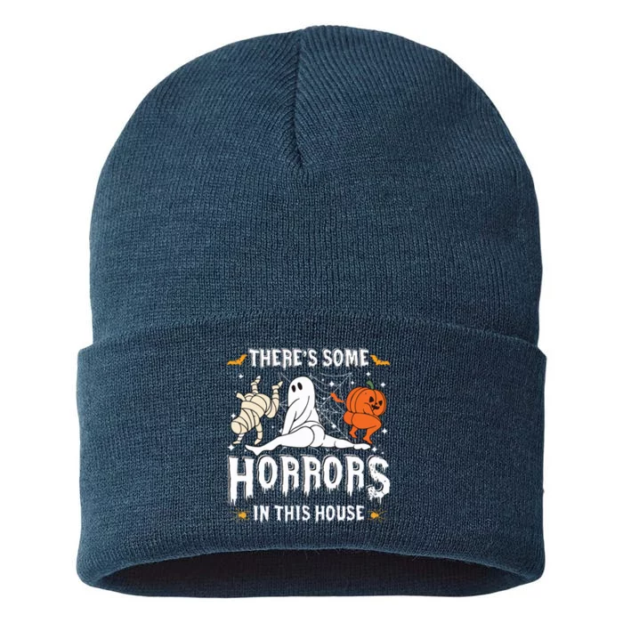 Theres Some Horrors In This House Ghost Pumpkin Halloween Sustainable Knit Beanie