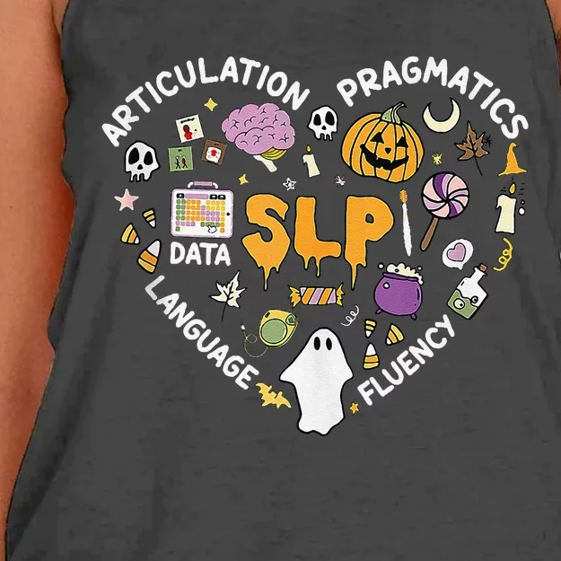 Therapy Slp Halloween Everyone Communicate Differently Spook Women's Knotted Racerback Tank