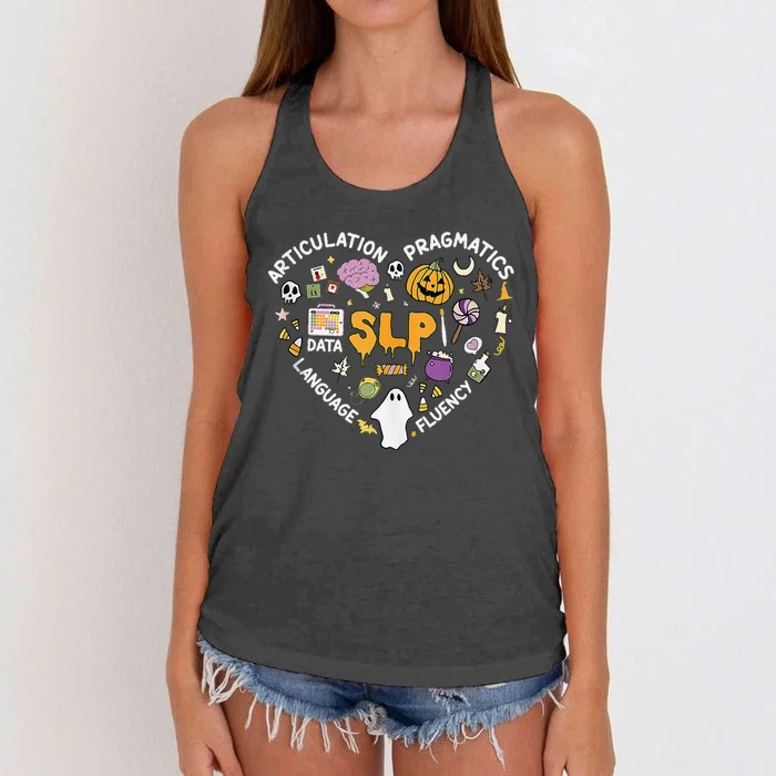 Therapy Slp Halloween Everyone Communicate Differently Spook Women's Knotted Racerback Tank