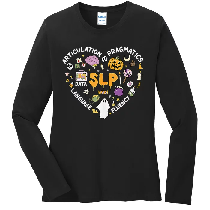 Therapy Slp Halloween Everyone Communicate Differently Spook Ladies Long Sleeve Shirt