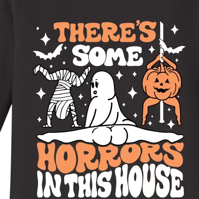 Theres Some Horrors In This House Ghost Pumpkin Halloween Baby Long Sleeve Bodysuit