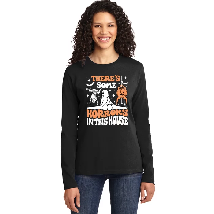 Theres Some Horrors In This House Ghost Pumpkin Halloween Ladies Long Sleeve Shirt