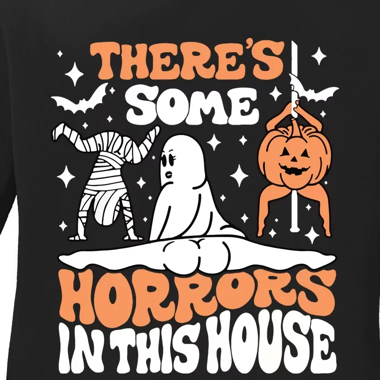 Theres Some Horrors In This House Ghost Pumpkin Halloween Ladies Long Sleeve Shirt