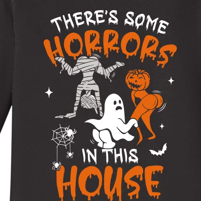 Theres Some Horrors In This House Ghost Pumpkin Halloween Baby Long Sleeve Bodysuit